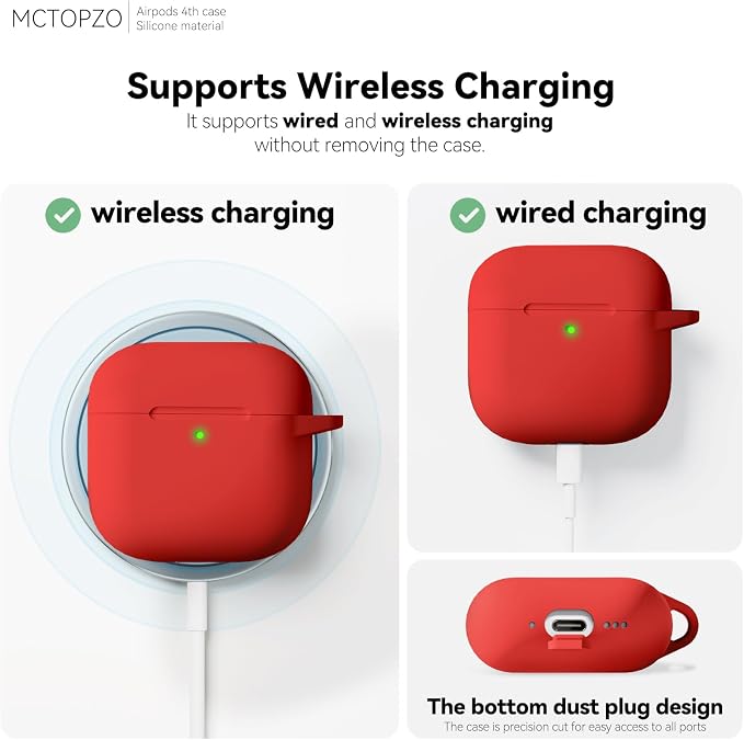 for AirPods 4 Case 2024 with Cleaner Kit & Keychain-Red | Silicone Protective Cover for Apple AirPods 4th Generation Case,for Women Men,One-Piece Design,Shockproof,Dust Proof