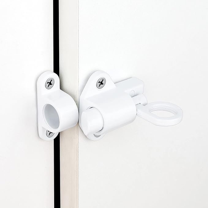 5 Packs Self-Closing Latches，White Spring Door Lock，Resilient Bolt Latch Aluminum Alloy Safety Automatic Spring Barrel Slide Door Lock with Screws,Used for Gate,Window and Cabinet etc