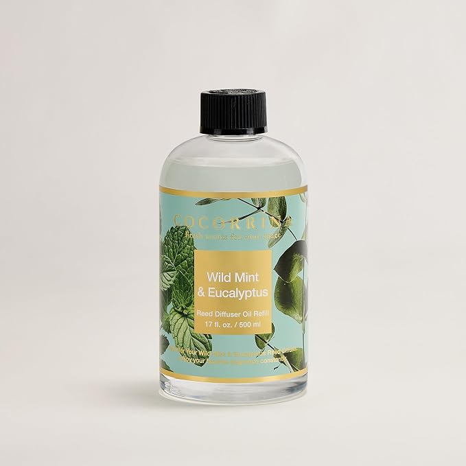 Reed Diffuser Refill Wild Mint & Eucalyptus 17oz (500ml) with 8 Sticks - Premium Long-Lasting Scented Oil, Home Fragrance for Bedroom, Bathroom Home Decor