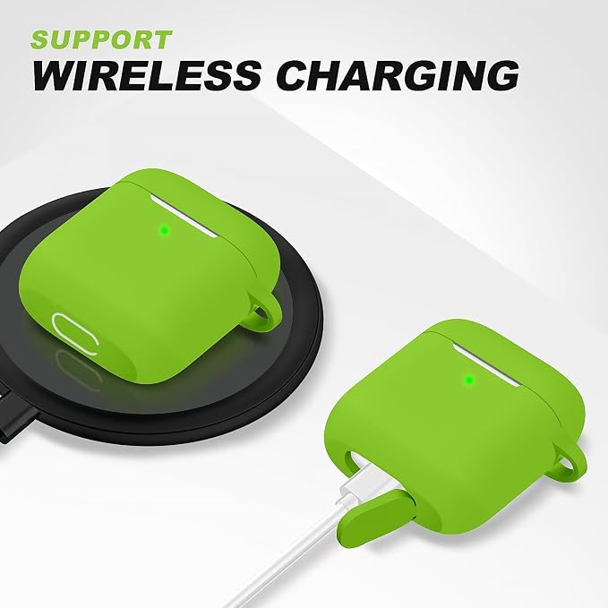 for AirPods Case Cover, Come with Cleaner Kit, Soft Silicone Protective Cover with Buckle, Compatible with Apple AirPods 2nd 1st Generation Charging Case, Front LED Visible, Fresh Green
