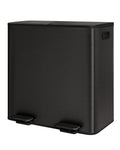 GarveeHome 2 x 10.6 gal Stainless Steel Double Trash Can with Lid for Kitchen, Large Dual Trash and Recycle Bin Combo, Step-on Kitchen Metal Garbage Cans, PP Inner Buckets, Liner Rim, Matte Black