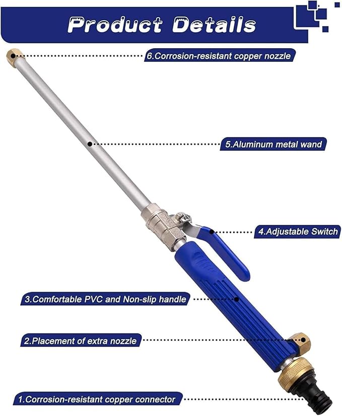 Jet Nozzle High Pressure Hose Nozzle for Garden, 2-in-1 High Pressure Hose Nozzle, Upgraded High Pressure Washer Tools Attachment with 2 Different Nozzles and Hose Quick Connectors (Blue)