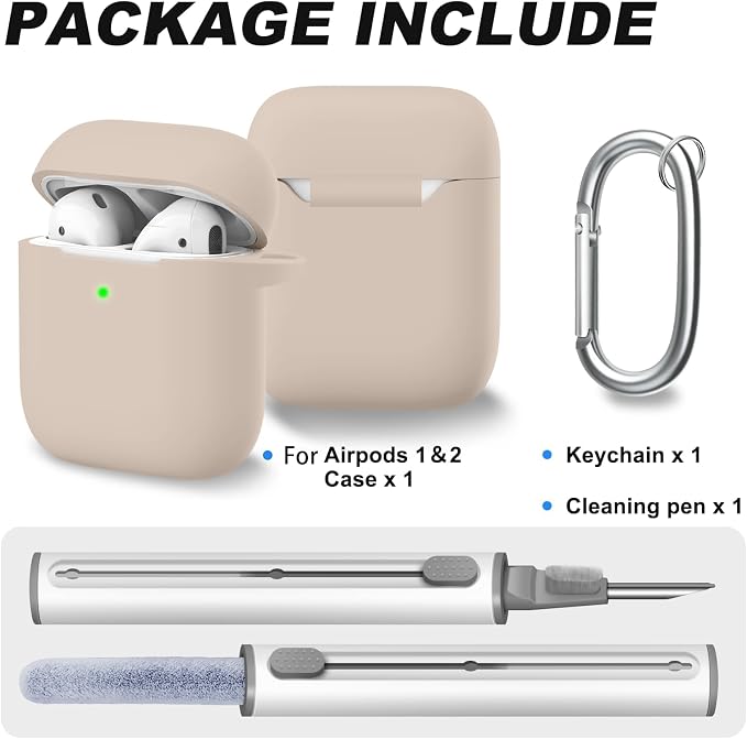 for AirPods Case Cover, Come with Clean Pen，Soft Silicone Protective Cover for Women Men Compatible with Apple AirPods 2nd 1st Generation Charging Case, Front LED Visible,Milk Tea