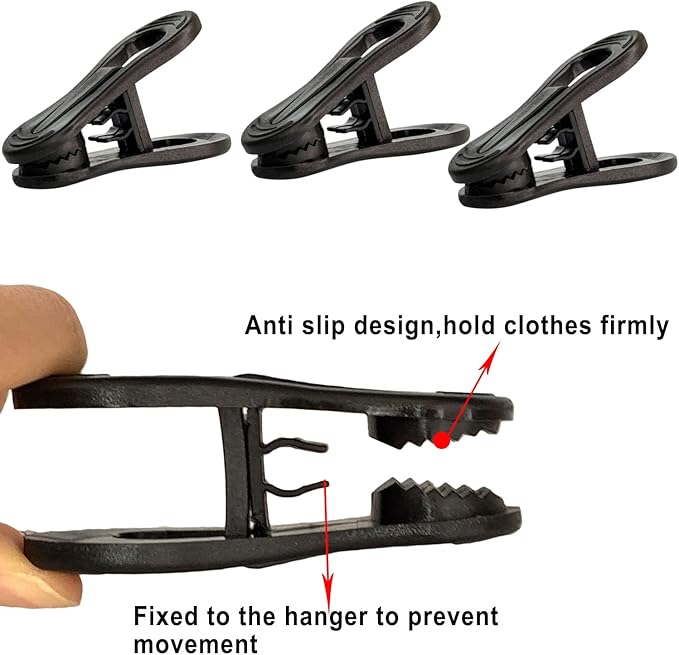Black Hanger Clips 60 PCS, Multi-Purpose Plastic Clips Perfect for Plastic Hangers Velvet Hanger, Finger Clips for Skirt Pants Hangers