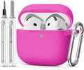 for AirPods 4 Case 2024 with Cleaner Kit & Keychain-Hot Pink | Silicone Protective Cover for Apple AirPods 4th Generation Case,for Women Men,One-Piece Design,Shockproof,Dust Proof