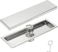 uxcell Rectangular Shower Drain, Brushed 304 Stainless Steel Odor-Proof Floor Drain Linear Shower Drain Hair Catcher for Bathroom Kitchen and Laundry Room(12 Inch, Bright Silver)