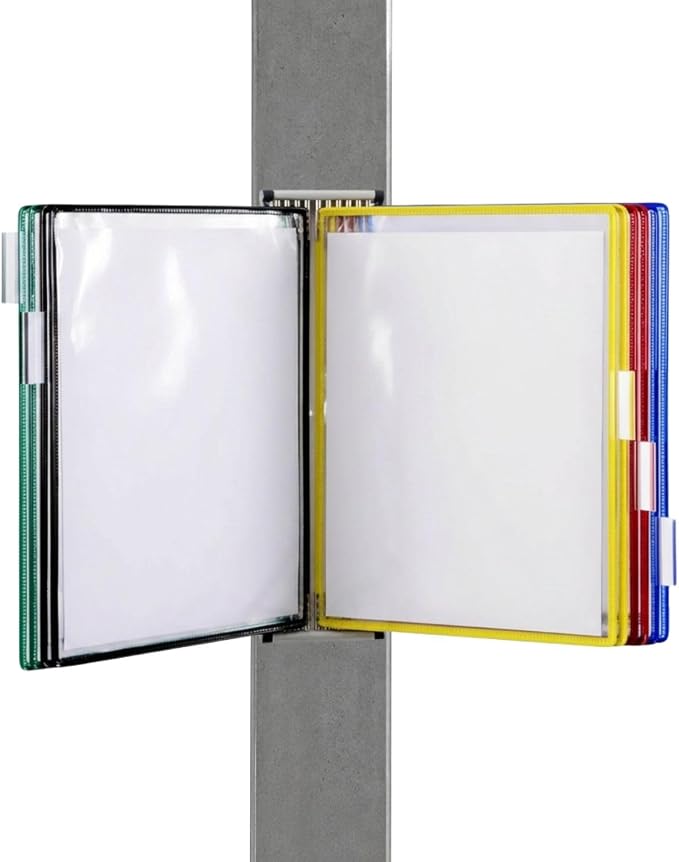 Tarifold 10 Pocket Wall Mount Reference System, Expandable, Assorted Colors | 10 PVC pockets hold 20 letter-size sheets, metal wall bracket, index tabs, easy to install