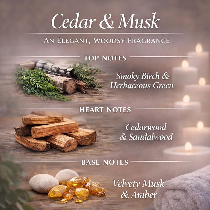 Cedarwood & White Musk Reed Diffuser, 3.34 Fl Oz | Luxury Hotel-inspired Scent,Air Fresheners for Bedroom, Bathroom, Living Room or Office; Gift-ready