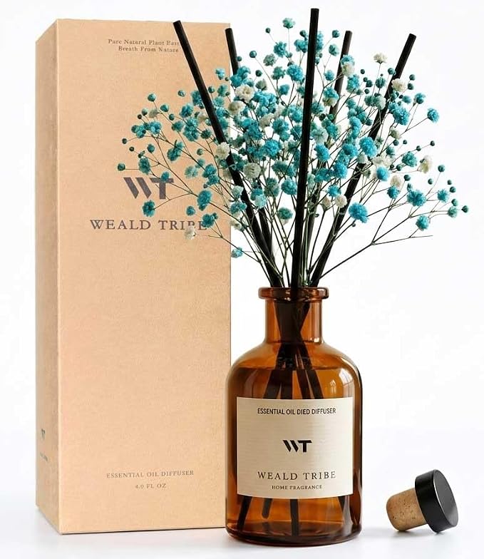 Flower Reed Diffuser Set Ocean Mist & Sea Salt Scent for Bathroom Air Fresheners | 4.0 fl oz Essential Oils with Sticks Home Fragrance Defusers | House Bedroom Office Shelf Decor & Gift