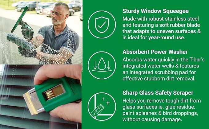 UNGER Window Cleaning Kit 6-Piece: Squeegee, Bucket, Cleaner, WNK15 | WNK15; includes 14-in. ErgoTec squeegee, 3-gallon bucket, 1L glass cleaner, safety scraper & cloth