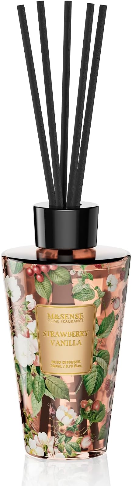 M&SENSE Reed Diffuser, Strawberry Vanilla, 8.79 oz Natural Essential Oil | Non-Toxic Organic, Long-Lasting Fragrance, Ideal for Living Room, Bedroom, Gifts for Women