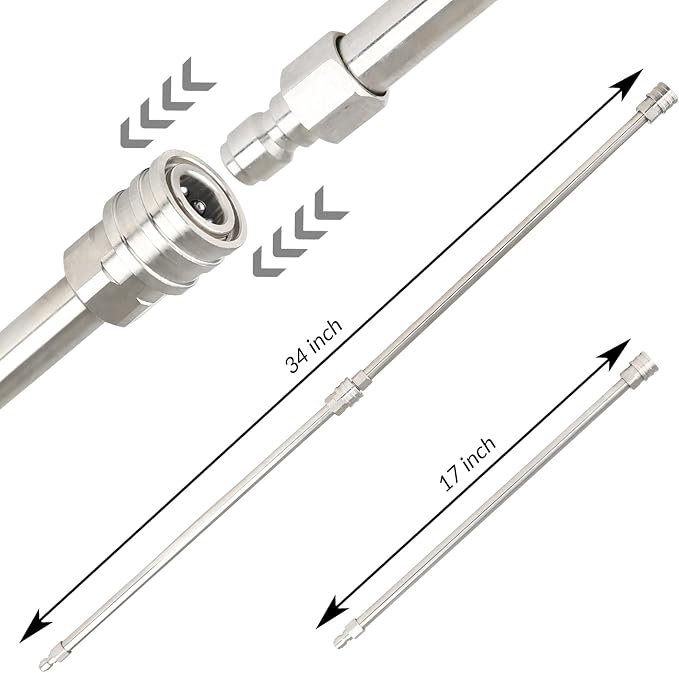Pressure Washer Extension Wand, 17 Inch Stainless Steel Power Washer Lance, 1/4 Inch Quick Connect Power Washer Extension Wand, 2 Pack