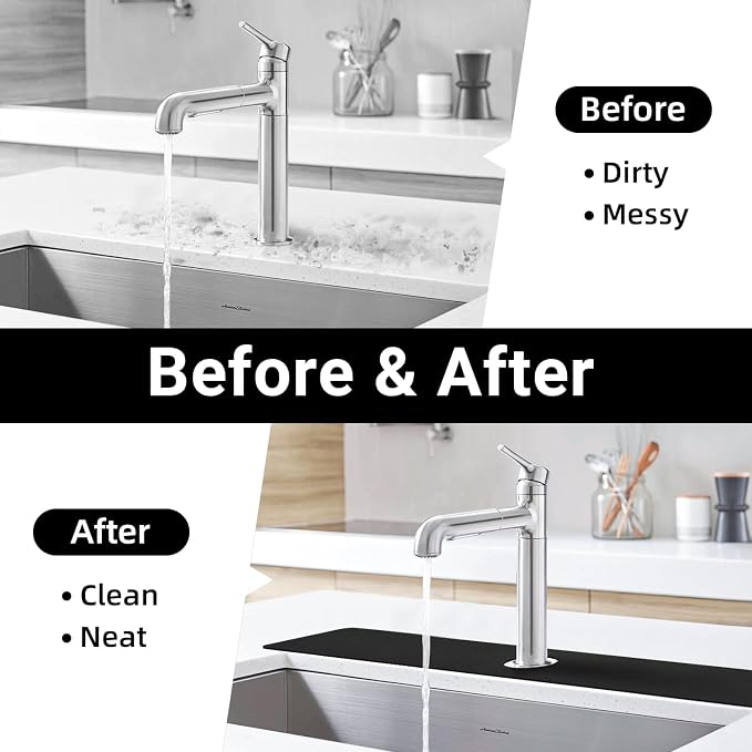 LOPNUR Faucet Mat for Kitchen Sink Cuttable, 29 Inch Extra Long Sink Splash Guard Behind Faucet, Super Absorbent Diatomite Sink Protector Mat, Bathroom Water Splash Guard Fast Dry, Easy to Cut, Black