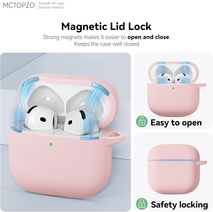 for AirPods 4 Case 2024 with Cleaner Kit & Keychain-Magnetic Pink | Silicone Protective Cover for Apple AirPods 4th Generation Case,for Women Men,One-Piece Design,Shockproof,Dust Proof,Magnetic
