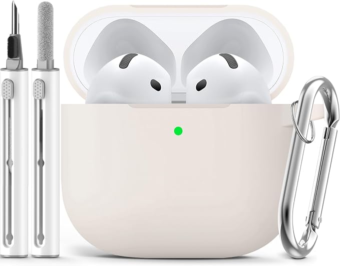 Ljusmicker for AirPods 4 Case 2024 with Cleaner Kit,Soft Silicone Protective Cover for Apple AirPods 4th Generation Cases for Women Men,for AirPod 4 Case Accessories with Keychain-Stone