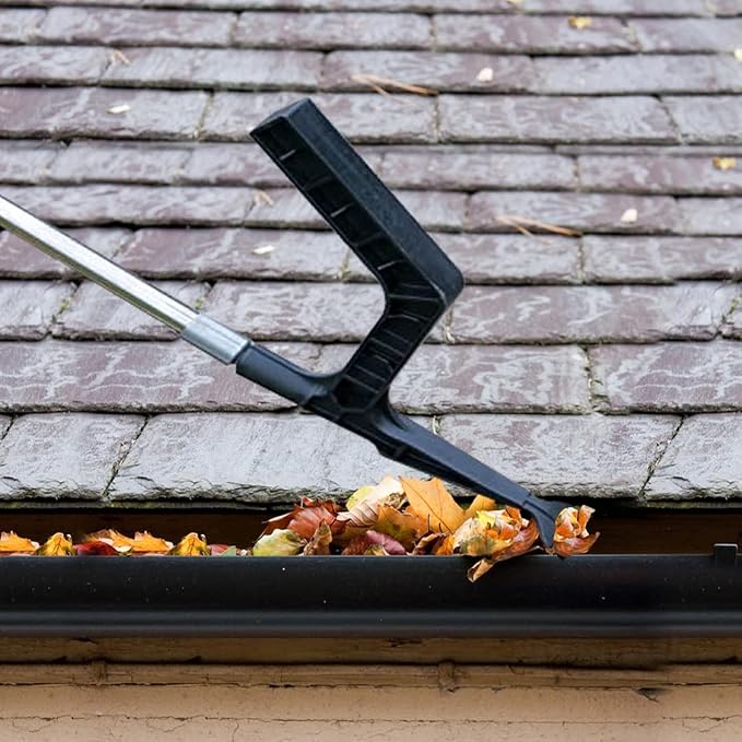 Roof Gutter Cleaning Tool, Gutter Cleaning Spoon and Scoop, Gutter Tool with Unique Shaped Hook to Pull Debris Under Gutter Hangers and Clean Behind Skylights and Other Roof Structures