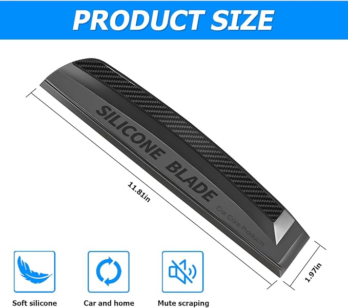 11.8 Inch Soft Silicone One-Piece Car Window Squeegee | ergonomic grip, flexible scratch-safe edge, wet-surface cleaning, works on glass and mirrors, automotive accessories