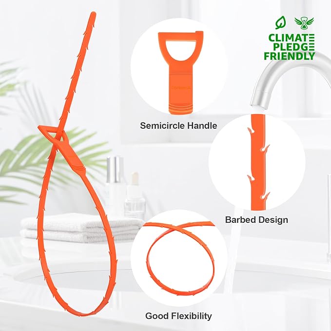 Forlivese 25 Inch Drain Snake,Drain Clog Remover,Sink Snake for Sewer Kitchen Sink Bathroom Tub Toilet Clogged Drains Relief Cleaning Tool 8 Pack