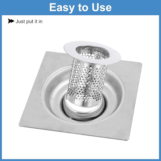 uxcell 4 Pack Shower Drain Strainer, 2" x 2" 304 Stainless Steel Floor Drain Strainer Deep Sink Hair Catcher for Kitchen Bathroom Balcony Floor Drain, Fit Hole Size from 1.1" to 2"