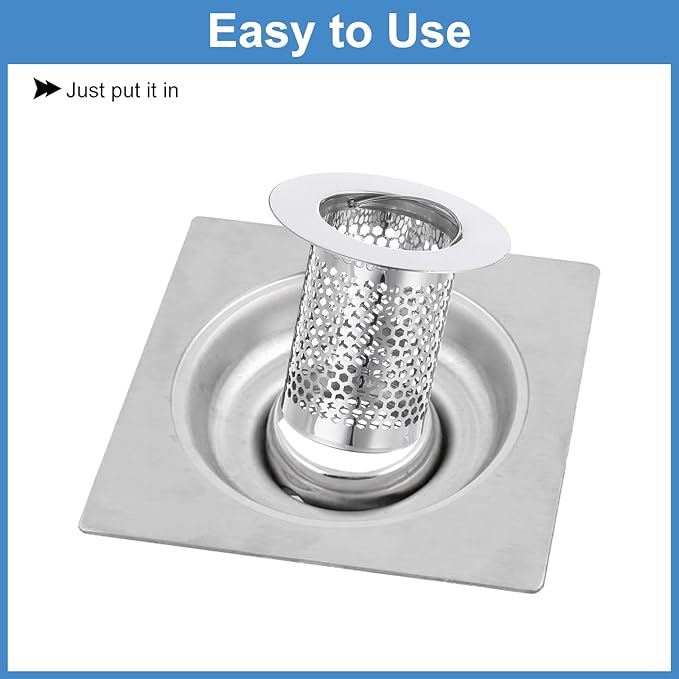 uxcell 3 Pack Shower Drain Strainer, 2" x 2" Stainless Steel Floor Drain Strainer Deep Sink Hair Catcher for Kitchen Bathroom Balcony Floor Drain, Fit Hole Size from 1.18" to 1.97"