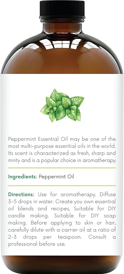 Handcraft Blends Peppermint Essential Oil in Glass Bottle – Huge 16 Fl Oz – 100% Pure and Natural – Premium Grade Oil for Diffuser and Aromatherapy, Skin, Massage, Candle and Soap Making Fragrance