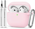 for AirPods 4 Case 2024 with Cleaner Kit & Keychain-Light Pink | Silicone Protective Cover for Apple AirPods 4th Generation Case,for Women Men,One-Piece Design,Shockproof,Dust Proof