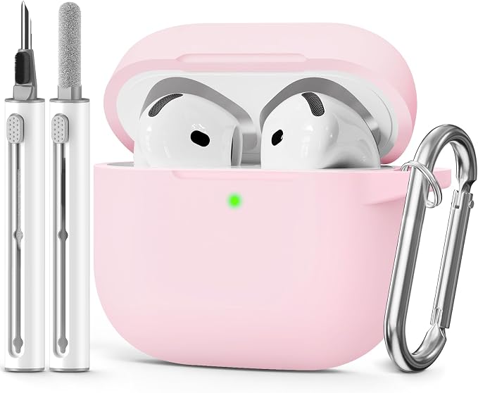 for AirPods 4 Case 2024 with Cleaner Kit & Keychain-Light Pink | Silicone Protective Cover for Apple AirPods 4th Generation Case,for Women Men,One-Piece Design,Shockproof,Dust Proof
