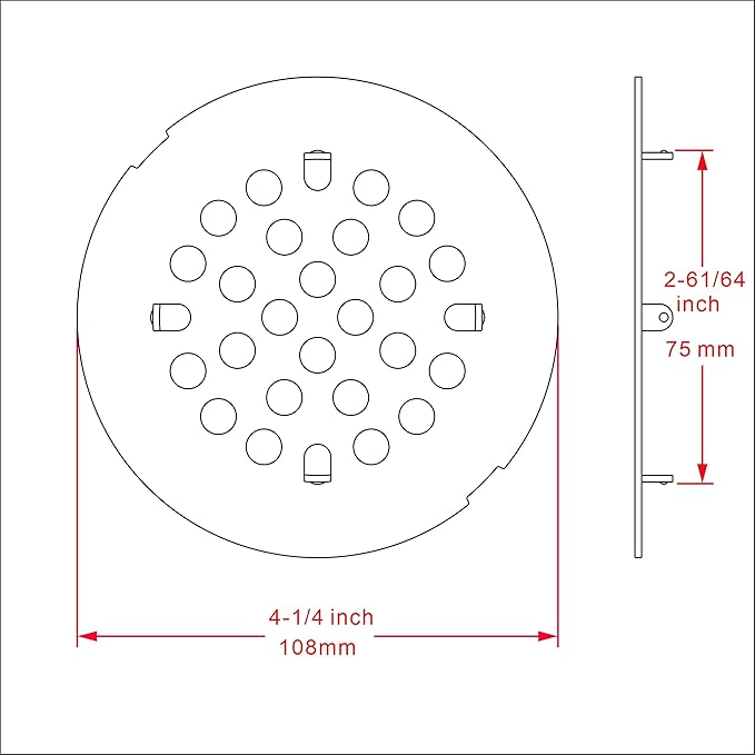 rrajj 4-1/4 (4.25) Inch(108mm) Round Snap-in Shower Floor Drain Cover Replacement Cover (Antique Brass)