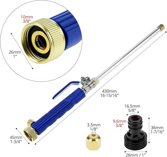 QWORK High Pressure Power Washer Wand, Water Hose Nozzle with 2 Spray Tips, Adjustable Watering Sprayer Cleaning Tool