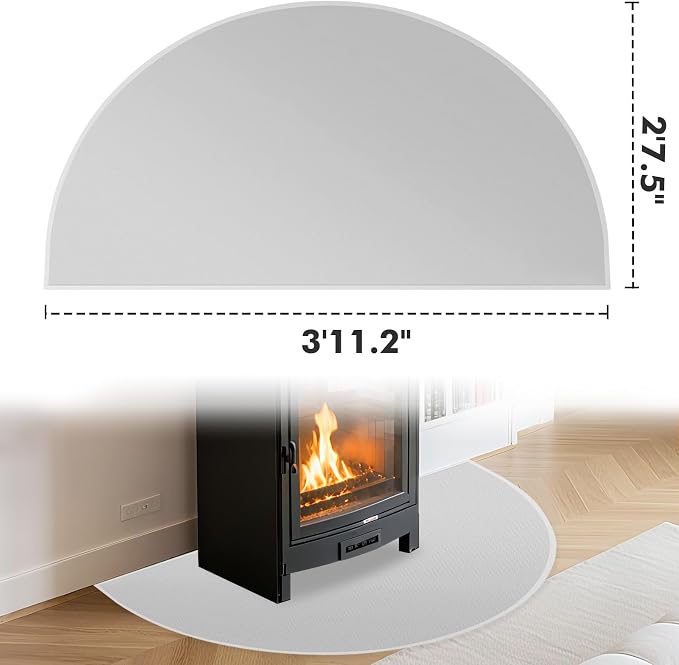 TOHONFOO Fireplace Mat for Home Protection, 3'11.2" x 2'7.5" x 0.04'', Grey | 1800°F fireplace rugs fireproof, fiberglass hearth rugs for fireplaces fire resistant protect against embers, easy to clean