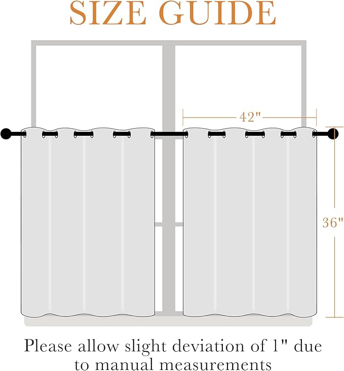 PONY DANCE Greyish White Room Darkening Kitchen Curtains 2 Panels Set,Thermal Insulated Small Window Treatment Heavy Duty Privacy Tiers for Laundry Bedroom Bathroom(2 Panels, W 42 x L 36 inches)