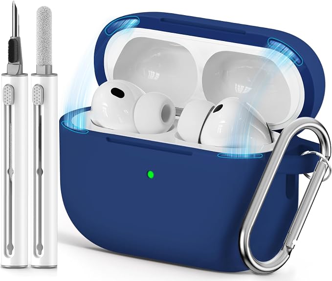 Ljusmicker for AirPods Pro 3 Case 2025 with Cleaner Kit,Magnetic Blue | Soft Silicone Protective Cover for Apple AirPod Pro 3rd Generation Case with Keychain for Women Men,Shockproof,Magnetic