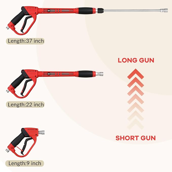 Pressure Washer Gun with Extension Replacement Wand, Power Washer Gun, M22 Fitting, 5 Nozzle Tips, 5000 PSI, 37 Inch