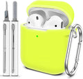 for AirPods Case Cover, Come with Cleaner Kit, Soft Silicone Protective Cover with Buckle, Compatible with AirPods 2nd 1st Generation Charging Case, Front LED Visible, Bright Yellow