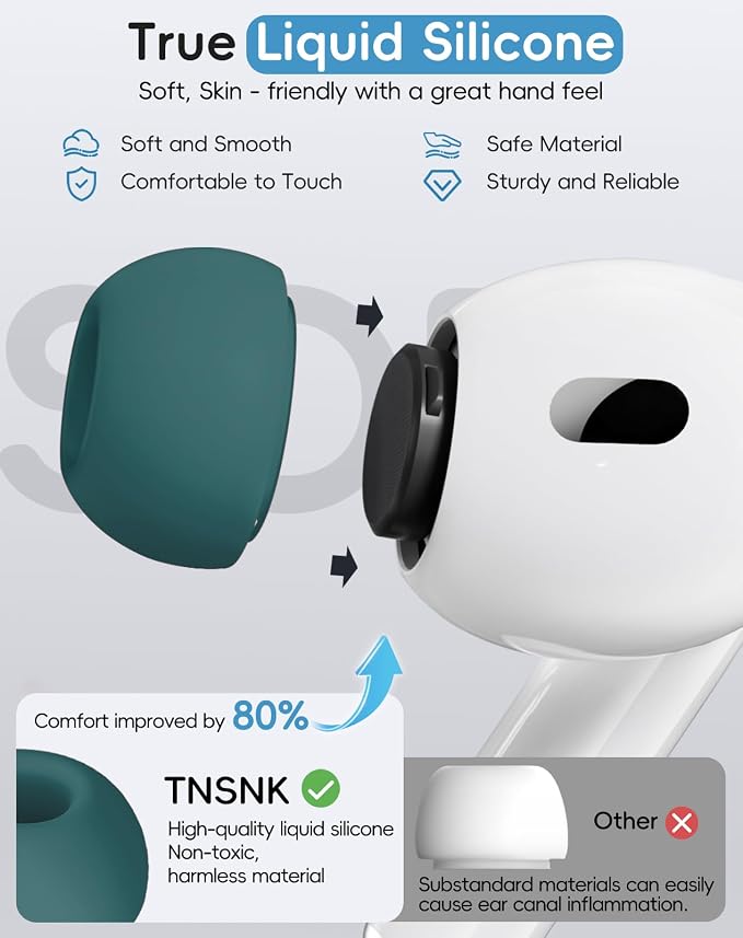 4 Pairs Replacement Ear Tips for AirPods Pro 1st /2nd(S-Green) | with Noise Reduction Hole,Built-in dust Guard Screen Silicone Ear Tips with Cleaning Pen