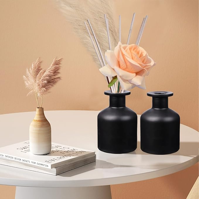 HOSSIAN 150ml/50oz 3PCS Reed Diffuser Bottles,Fragrance Diffuser Empty Bottle with 28pcs Reed Sticks for Home Fragrance Accessories and Women Gift Room,Home,Bathroom Decor (Black)