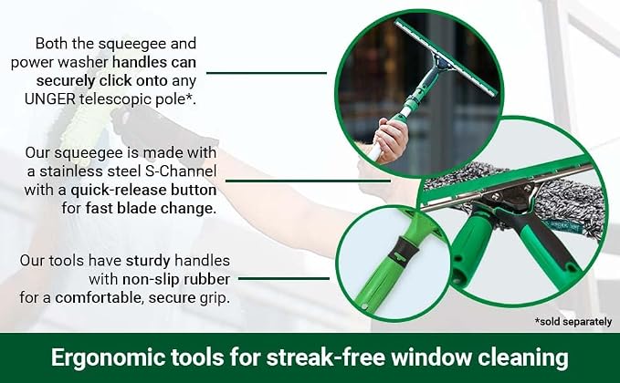 UNGER Window Cleaning Kit 6-Piece: Squeegee, Bucket, Cleaner, WNK15 | WNK15; includes 14-in. ErgoTec squeegee, 3-gallon bucket, 1L glass cleaner, safety scraper & cloth