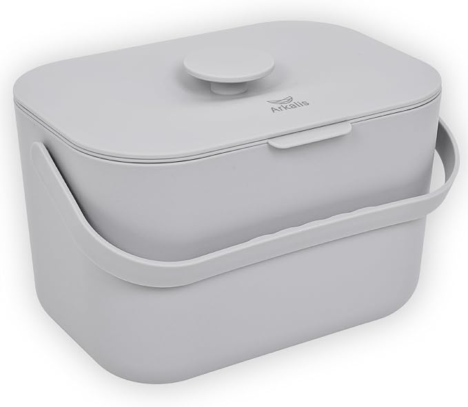 Kitchen Compost Bin – 1.3 Gallon Countertop Compost Bin with Lid, Odor-Blocking, No Charcoal Filters Needed, Indoor Compost Bin with Removable Basket, Easy Clean