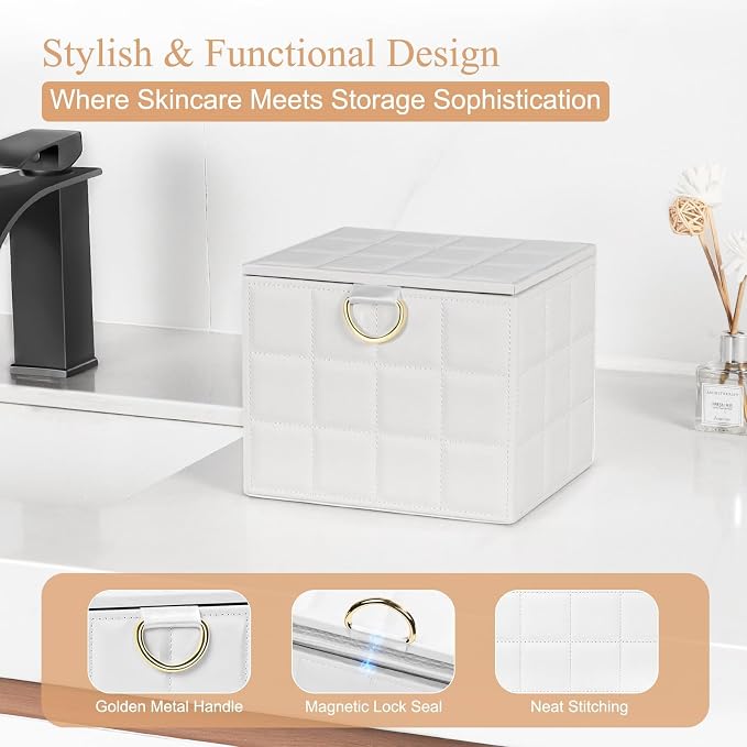 Disposable Face Towel Holder Box XL for Clean Skin Club Organizers | White PU Leather Face Towels Container, Reusable Organizer for Clean Skin Towel Makeup Wipe Holder Counter Bathroom Storage