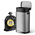 KUK 13 Gallon/50L Stainless Steel Kitchen Trash Can with Lid and Step Pedal-Large Capacity Garbage Bin with Odor Seal, Silent Close Lid, Removable Inner Bucket, Titanium Silver