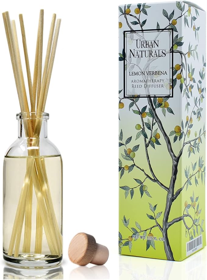 Reed Diffuser Set, Lemon Verbena - Bathroom Shelf Décor | Reed Sticks, Tart, Citrus with fruity notes of Bergamot & Greens, A Cheerful Gift Idea, Made in the USA