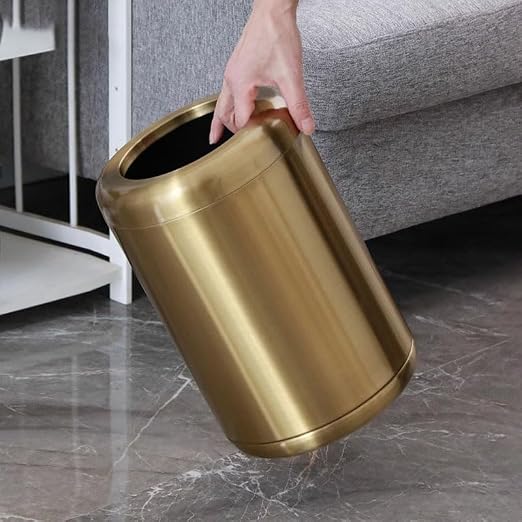 8L/2.1gal Brass Gold Bathroom Trash Can,Stinless Steel | Small Bathroom Garbage Can,Brushed Trash Can,double layer,open top, for Bathroom,Powder Room,Bedroom,Office