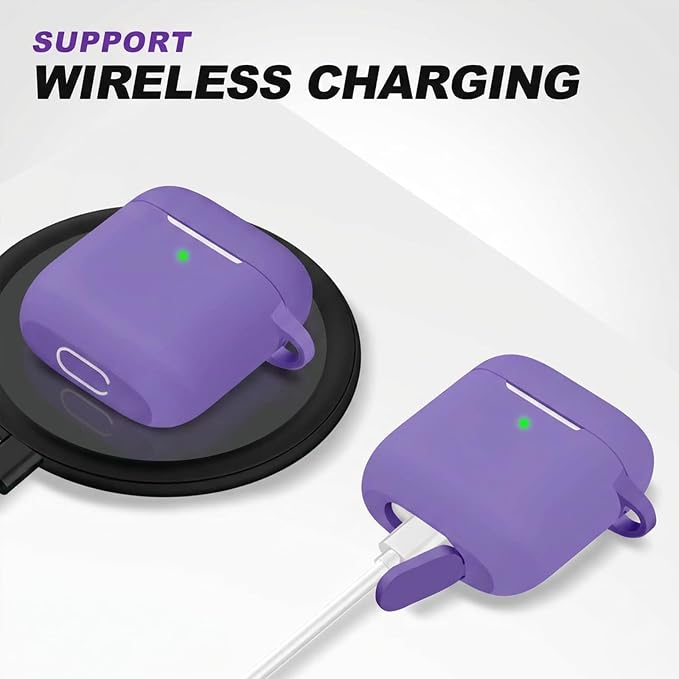for AirPods Case Cover, Come with Clean Pen，Soft Silicone Protective Cover with Buckle for Women Men Compatible with AirPods 2nd 1st Generation Charging Case, Front LED Visible,Purple