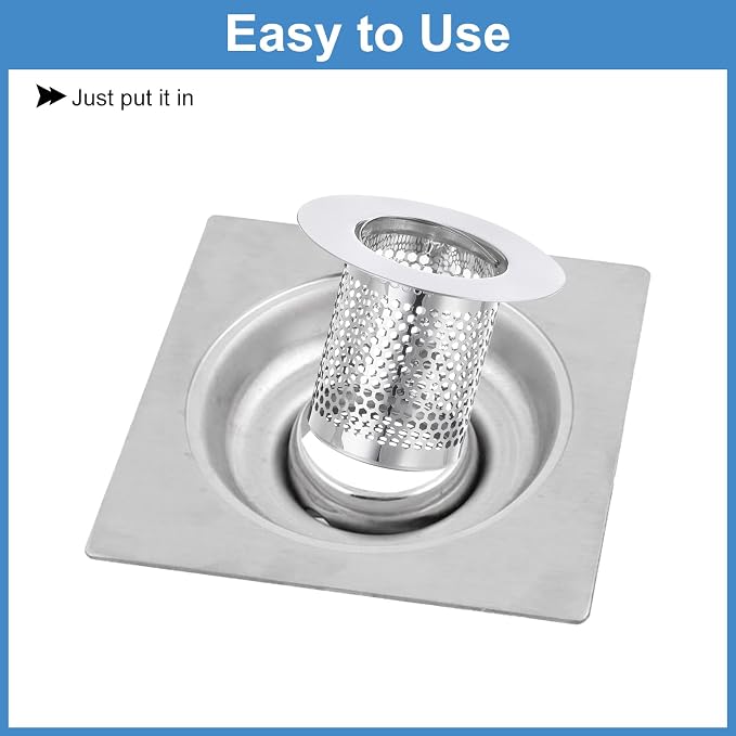 uxcell 3 Pack Shower Drain Strainer, 2" x 2.5" Stainless Steel Floor Drain Strainer Deep Sink Hair Catcher for Kitchen Bathroom Balcony Floor Drain, Fit Hole Size from 1.57" to 2.56"