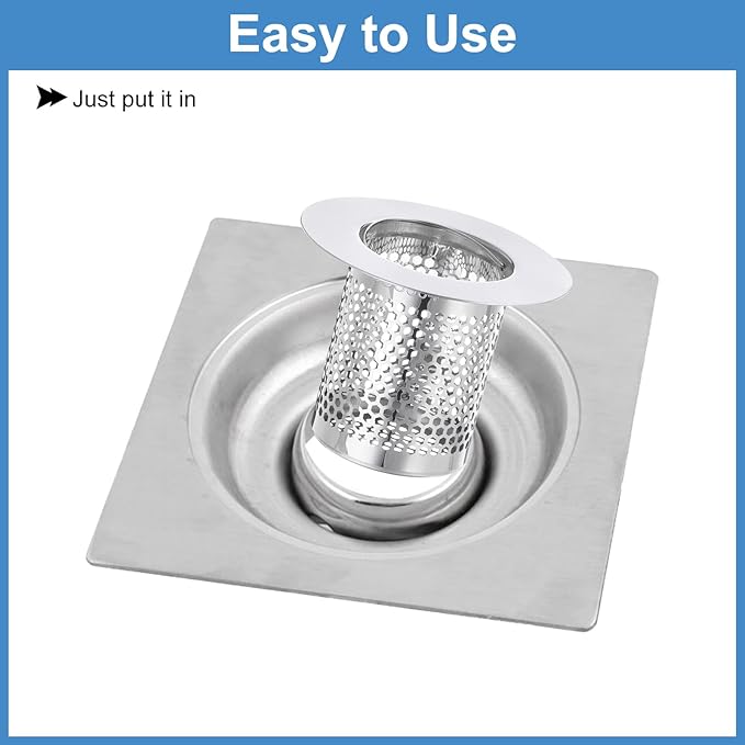 uxcell 2 Pack Shower Drain Strainer, 2" x 2.5" Stainless Steel Floor Drain Strainer Deep Sink Hair Catcher for Kitchen Bathroom Balcony Floor Drain, Fit Hole Size from 1.57" to 2.56"