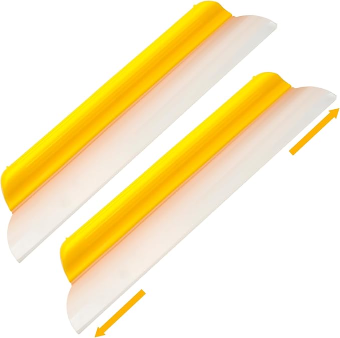 2 Pack 14 Inch Car Drying Squeegee Yellow Silicone Window Blade | Flexible Silicone for Drying Windshield Shower Glass, Bathroom Window Cleaner, T-bar Design, Long Handle Wash Tool