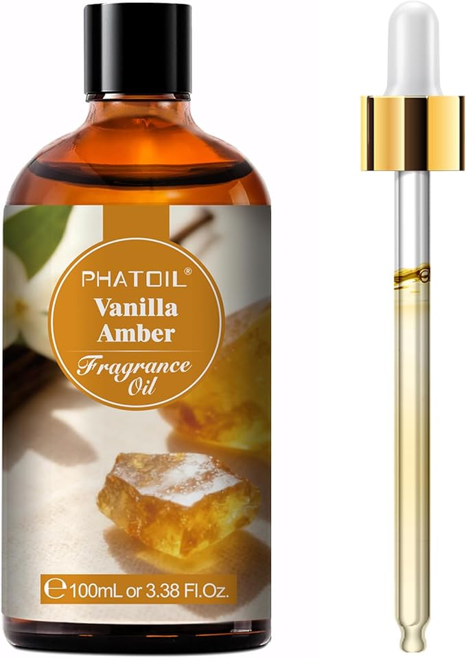 PHATOIL Vanilla Amber Fragrance Oil for Diffuser Aromatherapy 3.38FL.OZ | Long Lasting Scented Oils For Humidifier, Air Freshener, DIY Soap Candle, Scent Project Making, Aroma Oil for Home Freshening