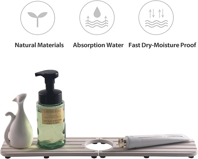 NiuYichee Faucet Mat for Kitchen Sink – Diatomite Stone Drying Mat, Absorbing Stone Tray for Bathroom Counter (Pale Gray, 17.3" x 3.9")