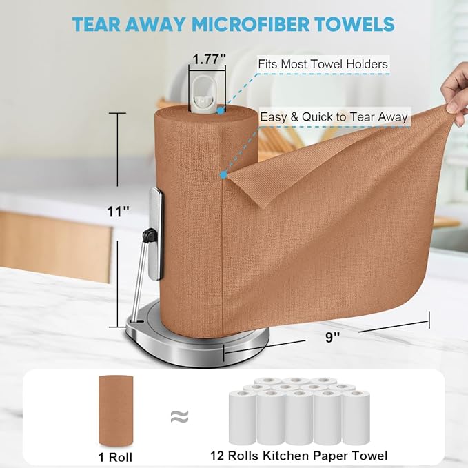 AIDEA Microfiber Cleaning Cloth 330 Sheets 6 Roll, Microfiber Towels for Cars, Shop Rags Washable, Cleaning Rags Reusable Paper Towels for Automotive, Mechanic, Workshops, House,11×9", Coffee