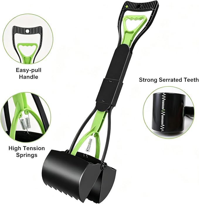 32'' Portable Pooper Scooper, Heavy Duty Dog Poop Pick Up Tool for Medium & Large Dogs, Clean Waste Tool for Yard, Lawns & Grass, Green | Medium & Large Dogs, Yard & Lawn Use, 81 cm Length, Waste Cleanup Tool,